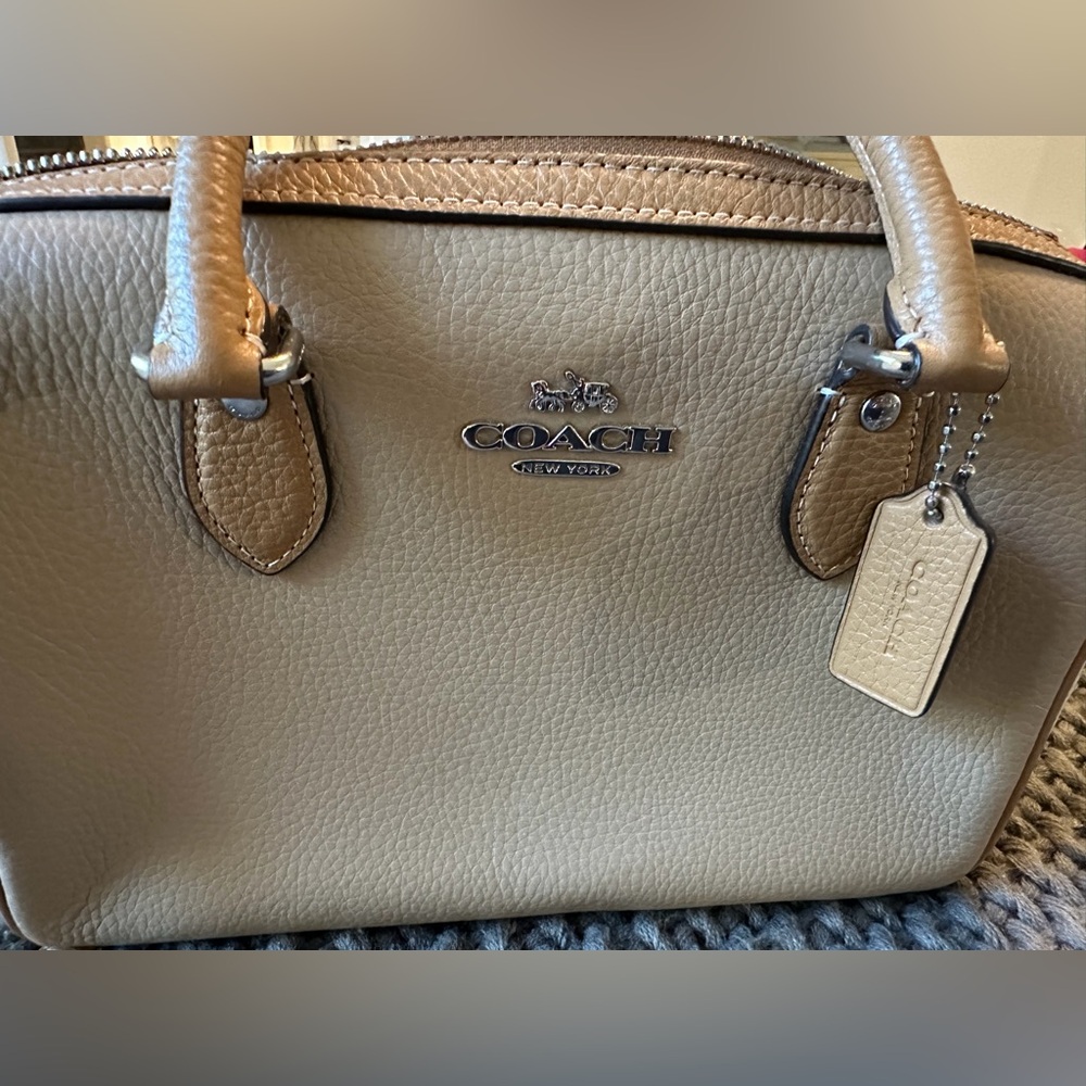 Coach Pebbled Leather Rowan Satchel in Taupe/Beige - Picture 12 of 12